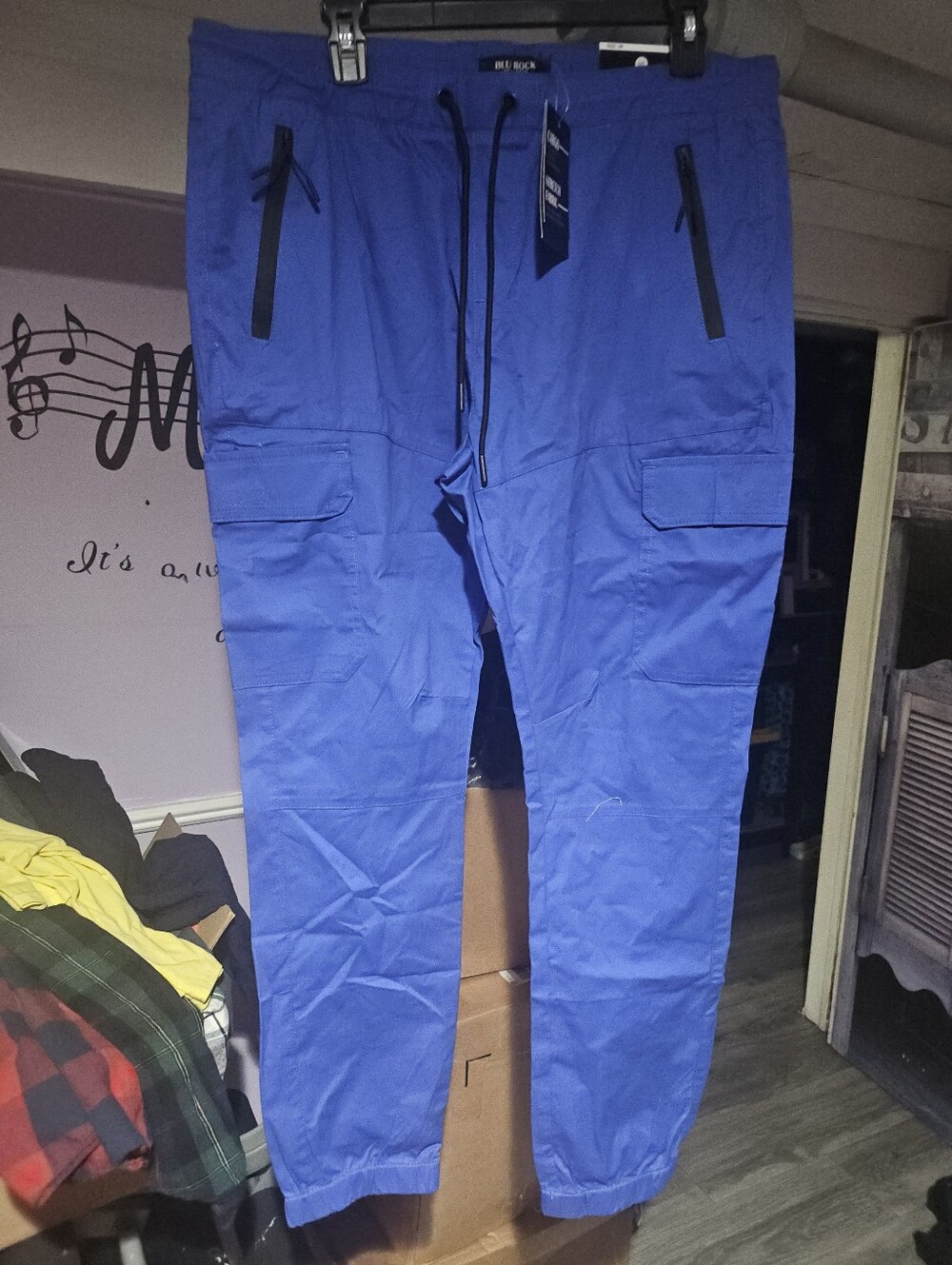 Men's Royal Blue Cargo Jogger Pants with Drawstring Waist